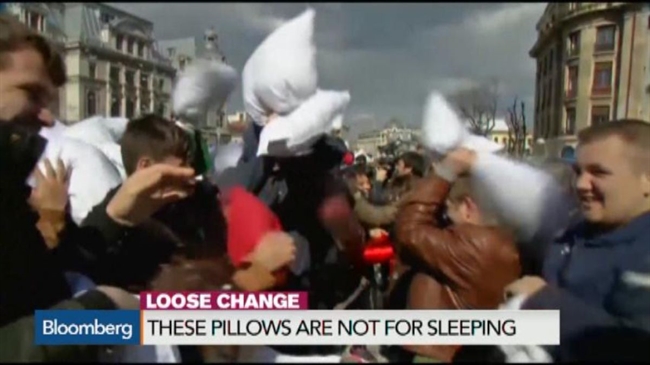 Watch Pillow Fighting on Pillow Fight Day in Bucharest